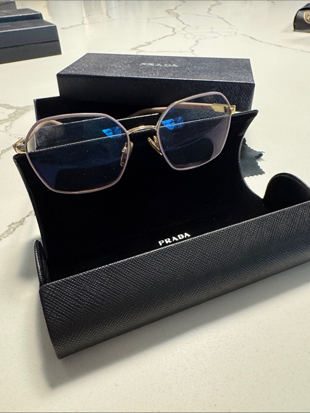 Prada Pink Rimmed Hexagonal Glasses with Gold metal- includes branded box etc.